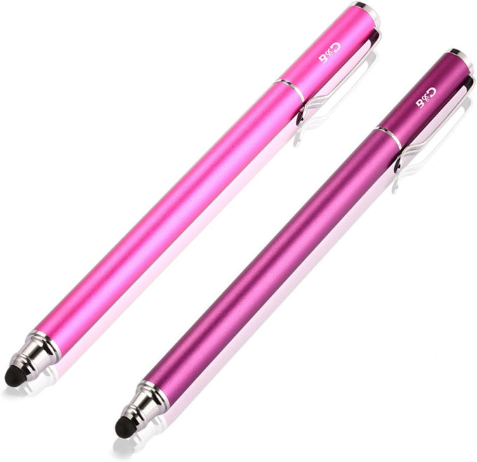 (2 Pcs) [New Upgraded][0.18-inch Small Tip Series] 2-in-1 Stylus/Styli 5.5-inch L with 10 Replacement Rubber Tips -Purple/Pink