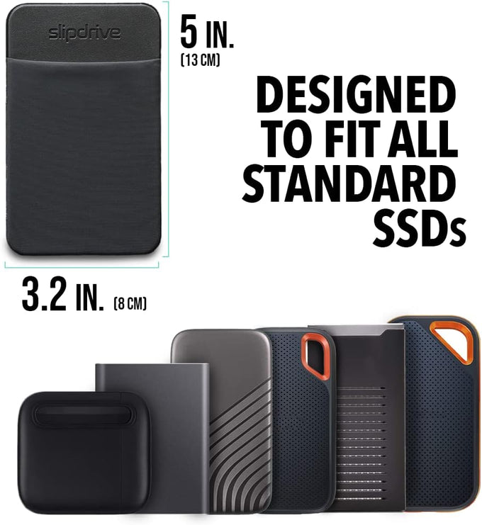 Slipdrive - Portable Hard Drive Sleeve for Laptop - SSD Solid State Drive - Reusable Adhesive - Stick on External Hard Drive Carrying Case - Pocket Pouch (Small, Black)