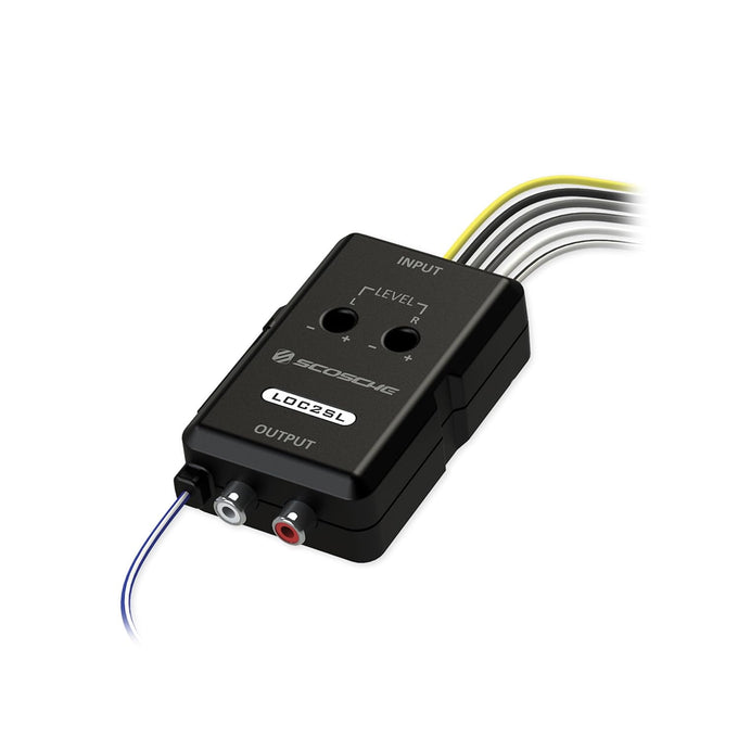 Scosche LOC2SL Line Output Converter with Remote Control Knob - 2CH High/Low RCA Converter Car Audio - Ideal for Subwoofer Amp - Line Level Converter for Car Stereo - Easy Installation - Quality Sound