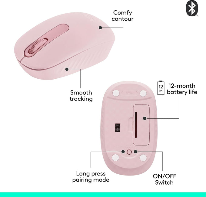 Logitech M196 Compact Ambidextrous Bluetooth Wireless Mouse - Rose
