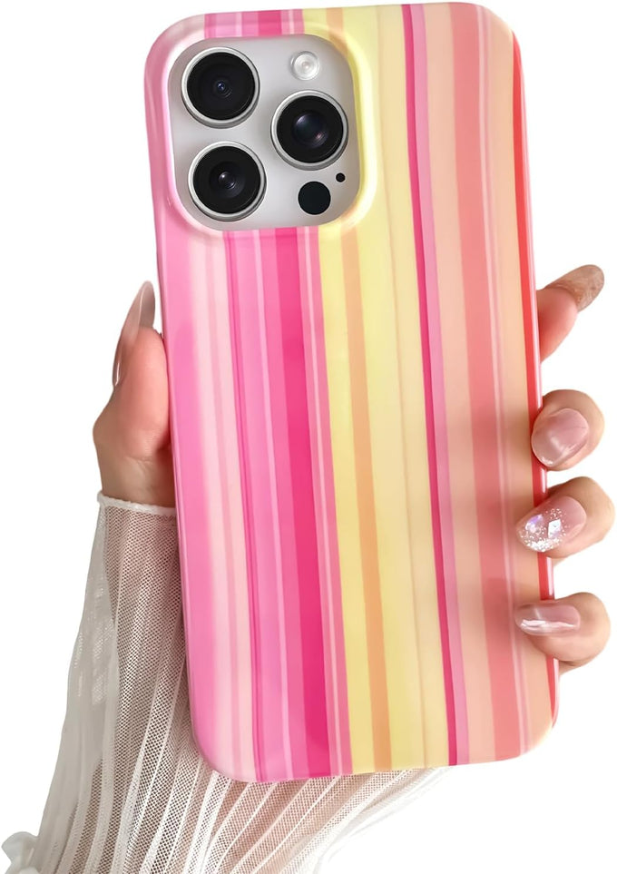Yeddabox for iPhone 17 Pro Case Cute Striped Phone Case Soft TPU Slim Shockproof Phone Cover for Women Girls, Pink