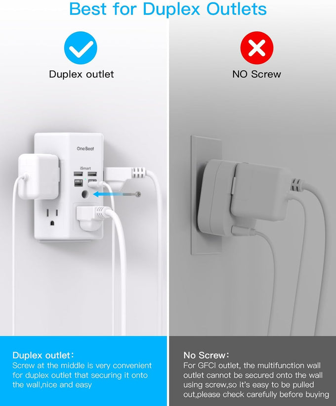 One Beat Surge Protector Wall Outlet Extender,3-Sided Outlet Splitter 1680J