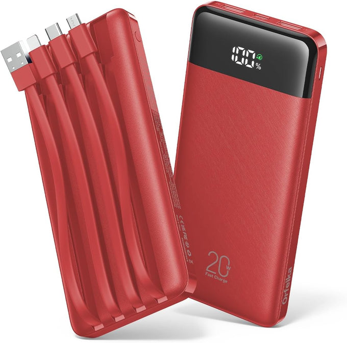 Orfeika 20000mAh Power Bank, Portable Charger with 4 Built-in Cables