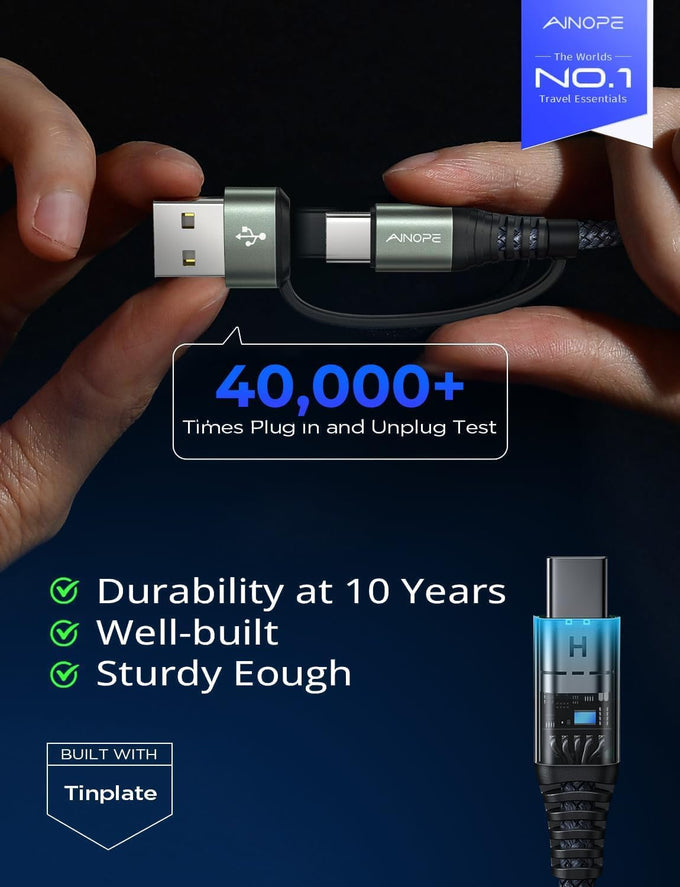 AINOPE 60W 10FT USB C Cable Fast Charging with USB Adapter