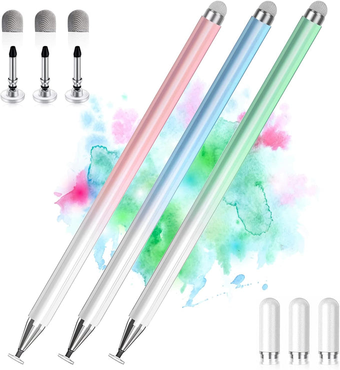 Stylus Pens for Touch Screens, 2 in 1 High Precision Universal Stylus Pen for iPad Compatible with Apple, iPhone, iPad, Android, Microsoft Tablets, Phones, 3 Pack - Blue, Pink, Purple