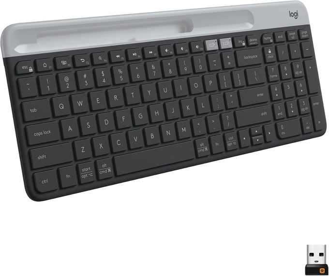 Logitech K585 Slim Wireless Keyboard with Built-in Phone Cradle - Graphite
