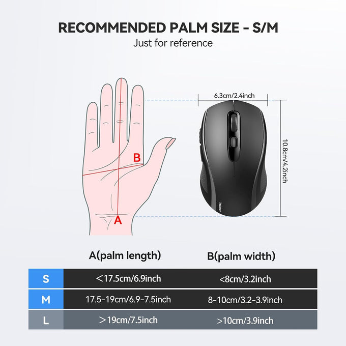 TECKNET Bluetooth Mouse, 4000DPI Wireless Mouse Bluetooth for Laptop 2-in-1(BT 5.0/3.0+2.4Ghz) Computer Mouse, Portable PC Mouse Wireless with USB Receiver for Mac, Compatible with MacBook Chromebook