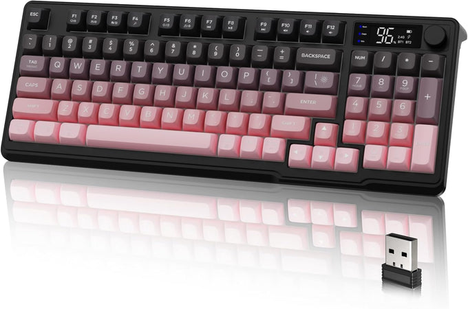 LexonElec M96 Wireless Keyboard, Low Profile Quiet Typing Membrane Gaming Keyboard with Smart Display & Knob, RGB Backlit, USB C Rechargeable, 94 Keys PBT Keycap for Windows PC,Mac,Linux-Moonlit Night