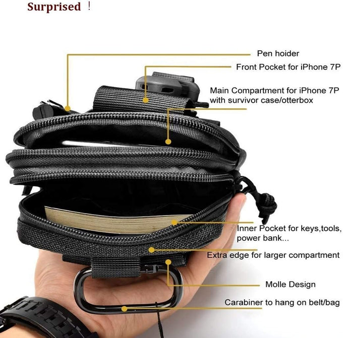 Belt Pouch, Tactical Molle Phone Pouch EDC Utility Pouches Waist Bag Packs, Small Cell Phone Holster Gear Tool Gadget Pocket for Men Running