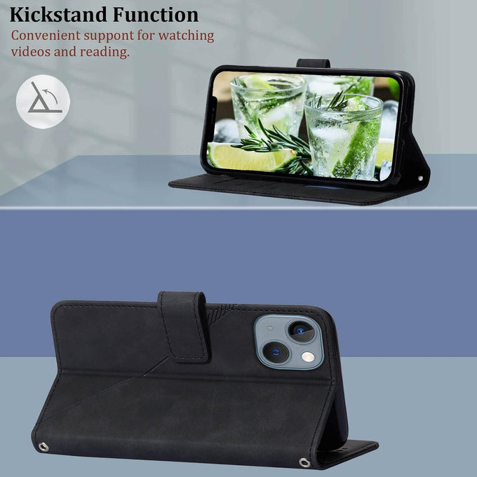 Wallet Case with Wrist Strap for iPhone 13/14 (Black)