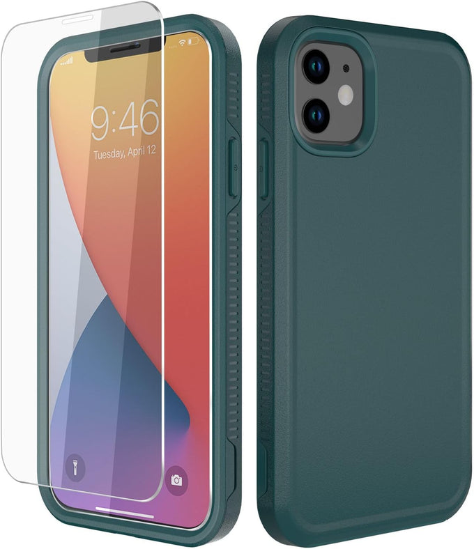 Diverbox for iPhone 11 Case [Shockproof] [Dropproof] [Tempered Glass Screen Protector],Heavy Duty Protection Phone Case Cover for Apple iPhone 11 (Black-3in1)