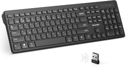 TECKNET Wireless Keyboards Full Size, Bluetooth+2.4G USB for Windows, Black