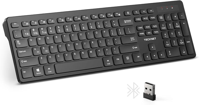 TECKNET Wireless Keyboards Full Size, Bluetooth+2.4G USB for Windows, Black