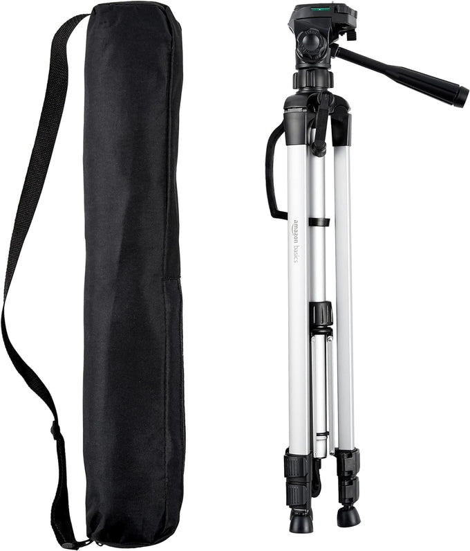 Amazon Basics 50-inch Lightweight Portable Camera Tripod Stand with Quick-Release Plate, Adjustable Height, Aluminum, for Travel Photography, Champagne