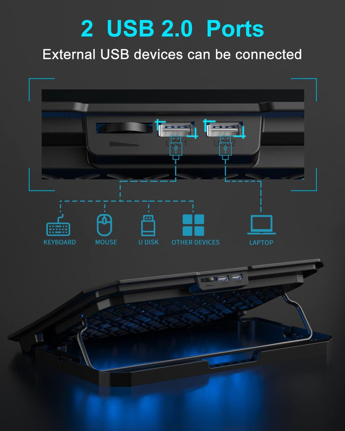 KeiBn Laptop Cooling Pad, Gaming Laptop Cooler 2 Fans for 10-15.6 Inch Laptops, 5 Height Stands, 2 USB Ports (S039)