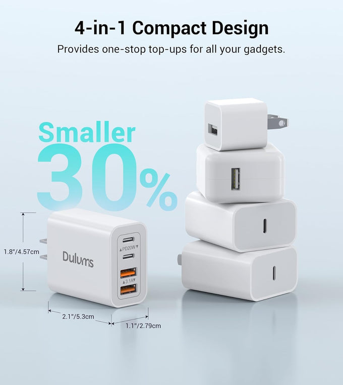 [2-Pack] 40W USB C Charger Cube Fast Charging Block Multiport Wall Plug