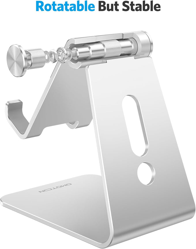 OMOTON C2 Adjustable Aluminum Cell Phone Stand with Charging Cutout, Silver