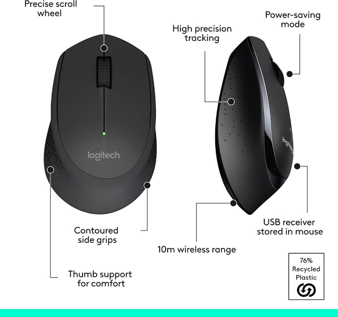Logitech MK345 Full Size Wireless Keyboard and Mouse Combo - Black