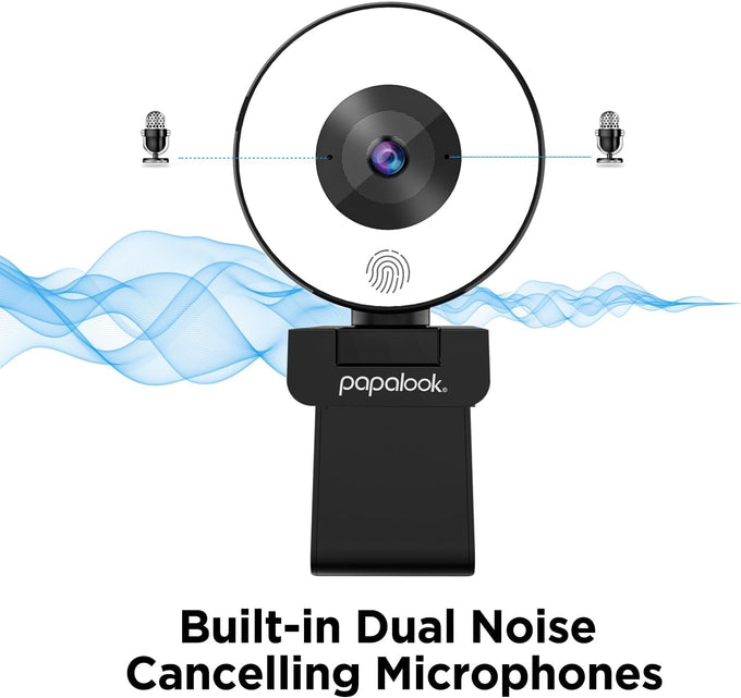 papalook 2K Webcam with Light and Privacy Cover, PA552 Full HD Streaming Web Camera with Dual Microphones, Plug and Play USB Computer Webcam for PC Laptop Desktop, Mac Zoom Skype Teams
