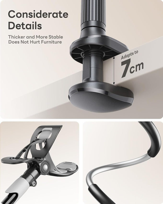 SAIJI Gooseneck Bed Phone Holder, Flexible Long Arm Phone Mount for Desk, Clip Bracket Clamp Stand, iPhone Stand, Mobile Cell Phone Stand Document Camera Nintendo Switch (Black)