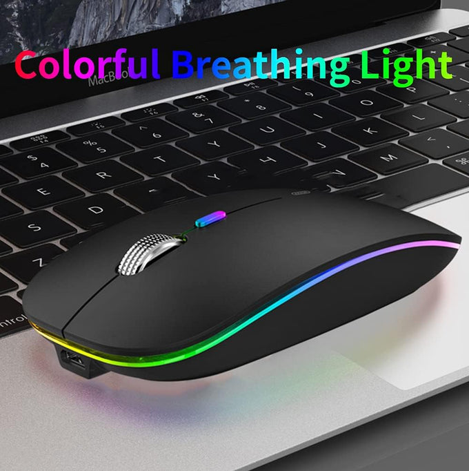 Uiosmuph LED Wireless Mouse, G12 Slim Rechargeable Silent Mouse Matte Black
