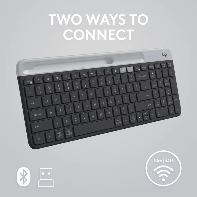 Logitech K585 Slim Wireless Keyboard with Built-in Phone Cradle - Graphite