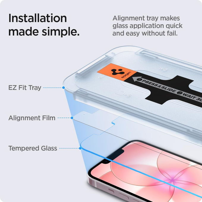 Spigen GlasTR EZ FIT Screen Protector for iPhone 17e, 16e, 14, 13 Pro, 13