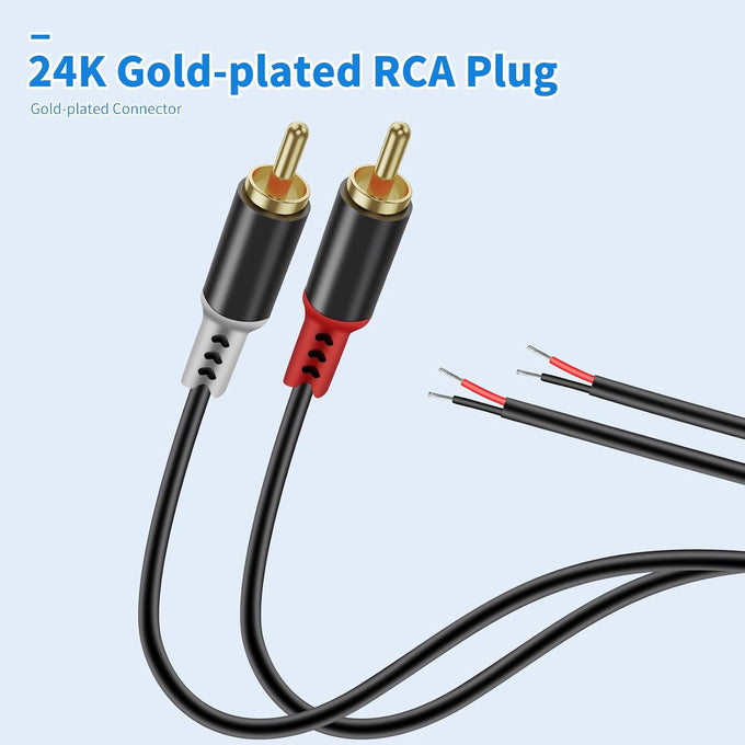 RCA to Speaker Wire Adapter, 2 Bare Wire Speaker Cables to RCA Plug Adapter Repair Speaker Wire for Speaker Amplifier Audio Video AV Receiver TV Subwoofer - 20AWG, 6.6FT