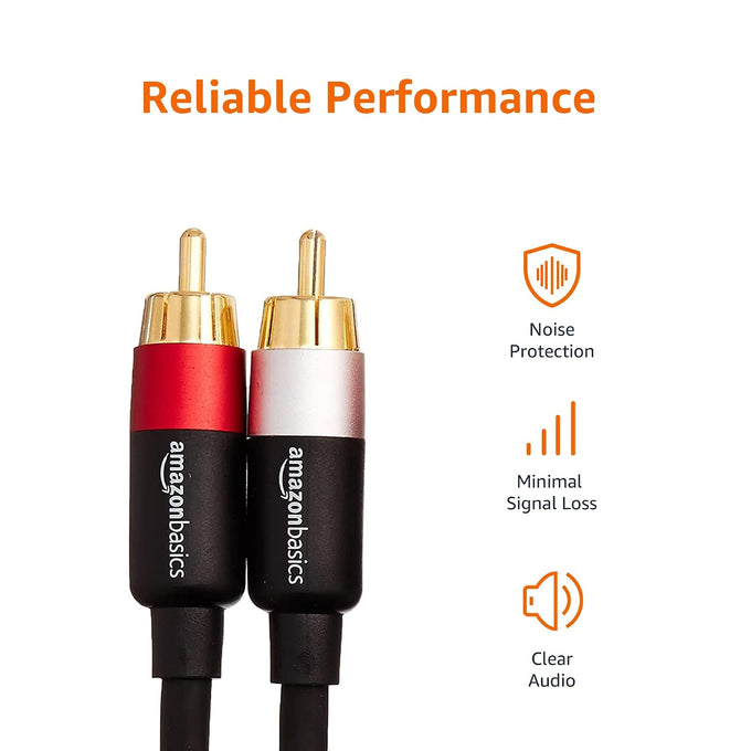 Amazon Basics 2 RCA Stereo Audio Cable for Hi-Fi System, Amplifier, Active Speakers or Subwoofer with Gold-Plated Plugs, Digital Audio Compatible, 4 Feet, Black