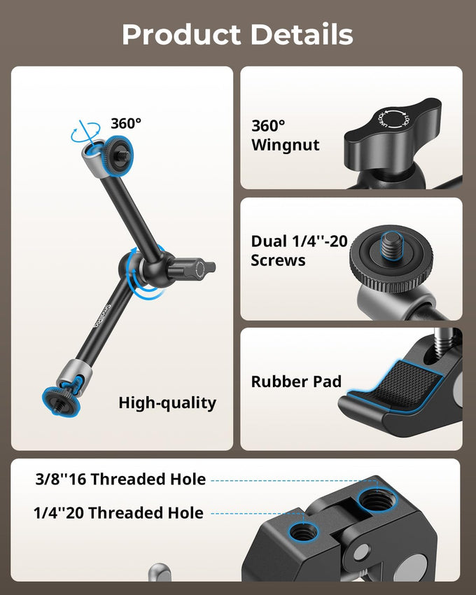 SMALLRIG 9.8 Inches Magic Arm Clamp Kit with 1/4" and 3/8" Threaded Holes