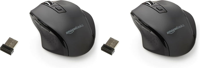 Amazon Basics Portable Wireless Computer Mouse, Ergonomic, 2.4 GHz Optical, DPI Adjustable, Easy to Use, Compatible With PC, Mac, Laptop, Black
