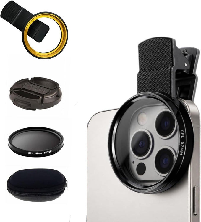 52mm Clip‑on CPL Phone Filter Kit, Optical Glass Lens