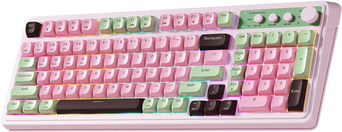 AULA 99 Key Keyboard, Wireless Pink Gaming Keyboard Creamy with Number Pad
