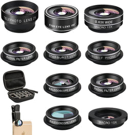 Phone Camera Lens (11 Lenses) Phone Lens Kit, Clip on Fisheye/Macro/Wide Angle Lens Attachment with Travel Case for iPhone 14 13 12 11 Xs X Pro Max Samsung Android Smartphone