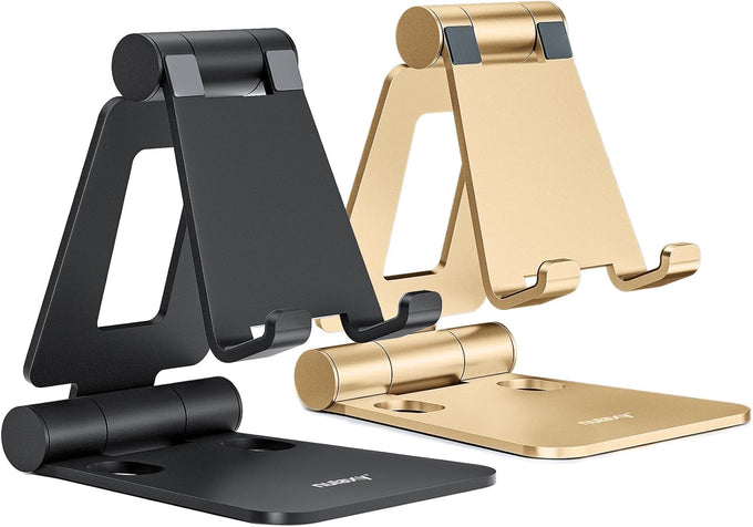Nulaxy 2 Pack Aluminum Dual Folding Cell Phone Stand for Desk, Black&Silver
