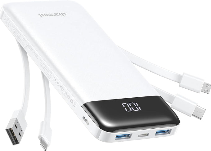 charmast Power Bank Portable Charger with Reinforced Built-in 4 Cables