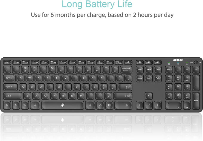 Arteck Universal Backlit 7-Colors & Adjustable Brightness Multi-Device Full Size Wireless Bluetooth Keyboard for Windows, iOS, iPad OS, Android, Computer Desktop Laptop Surface Tablet Smartphone