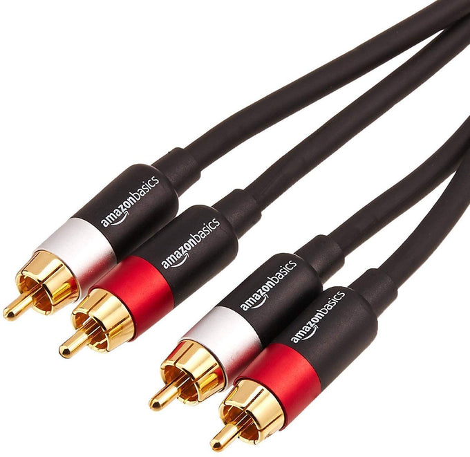 Amazon Basics 2 RCA Stereo Audio Cable for Hi-Fi System, Amplifier, Active Speakers or Subwoofer with Gold-Plated Plugs, Digital Audio Compatible, 4 Feet, Black