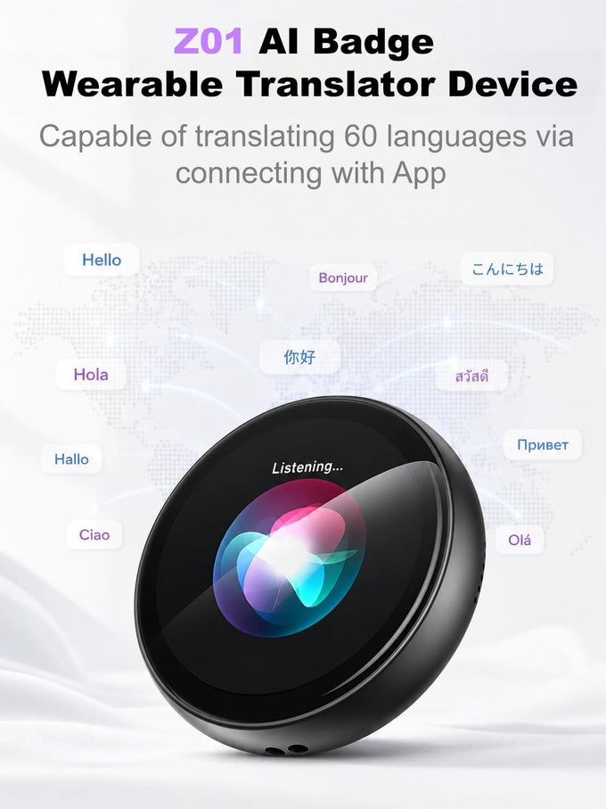 Z01 Smart AI Companion Badge Wearable Bluetooth Language Translator Device