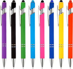 Ballpoint Pen 2-in-1 Stylus 8 Pack, Retractable Ballpoint Pen with Stylus tip Metal Stylus Pen for Touch Screens, 1.0 mm Black Ink (8 PACK)