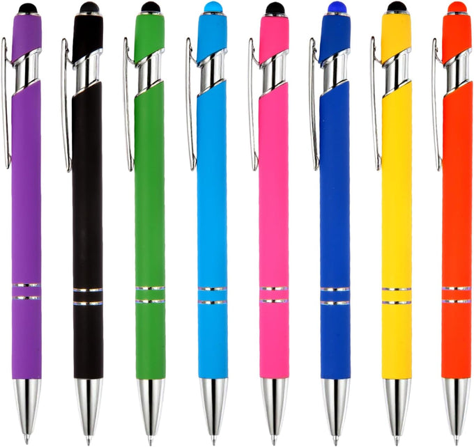 Ballpoint Pen 2-in-1 Stylus 8 Pack, Retractable Ballpoint Pen with Stylus tip Metal Stylus Pen for Touch Screens, 1.0 mm Black Ink (8 PACK)
