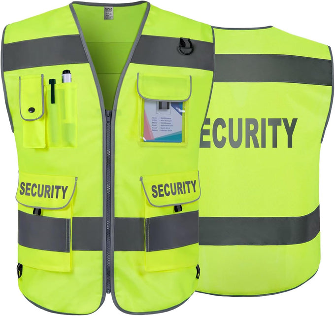 TCCFCCT Security Vest for Security Guard 9 Pockets Safety Vest, Black L