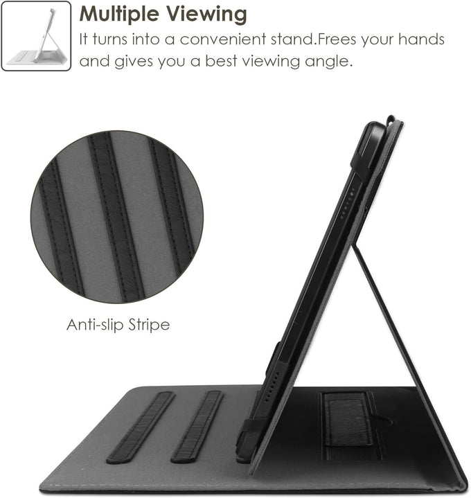 HGWALP Universal 10.1",10.2",10.5",10.9",11" Tablet Case,Multi-Viewing Angels Stand Folio Case with Handstrap for Lenovo M10/M11/Callsky/Onn/URAO Tablet/Frameflow/Evermyth/WXUNJA-Black