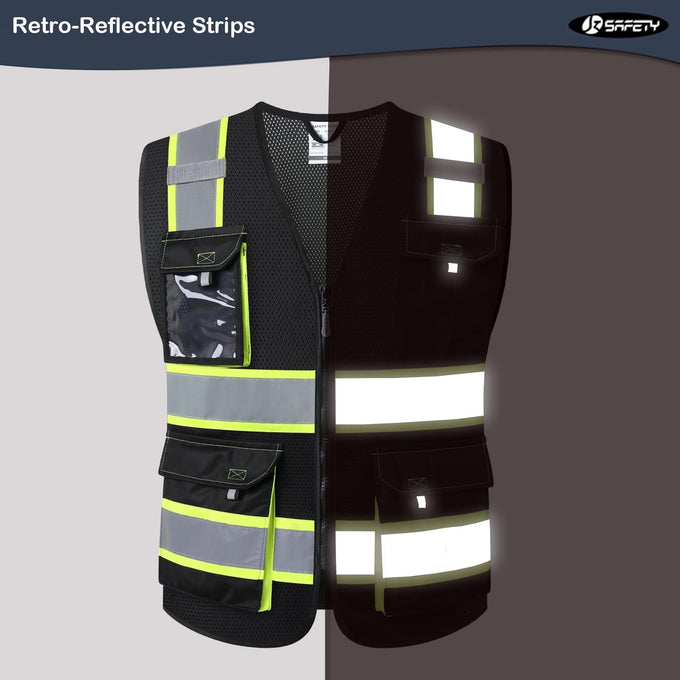 JKSafety Safety Vest for Men Women Hi Vis Reflective Vest JK220 Black L