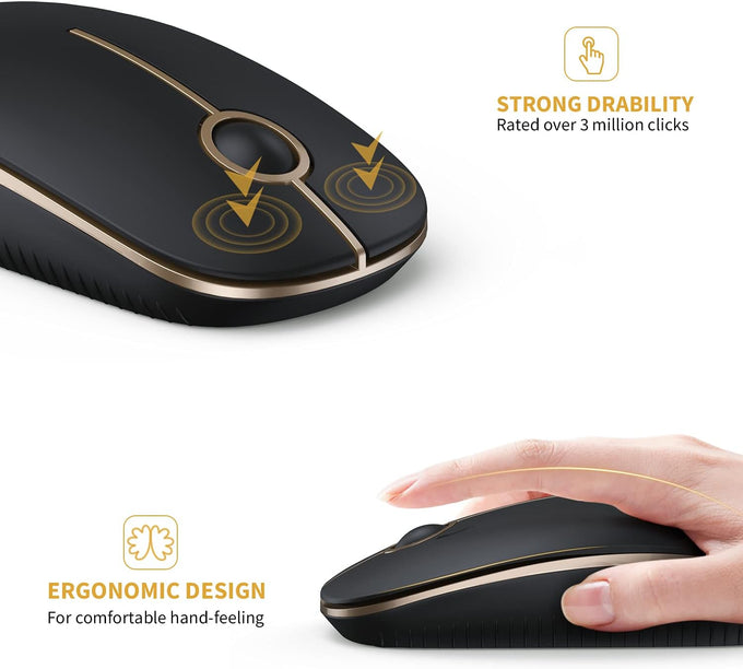 VssoPlor Wireless Mouse, 2.4G Slim Computer Laptop Mouse, Black and Gold