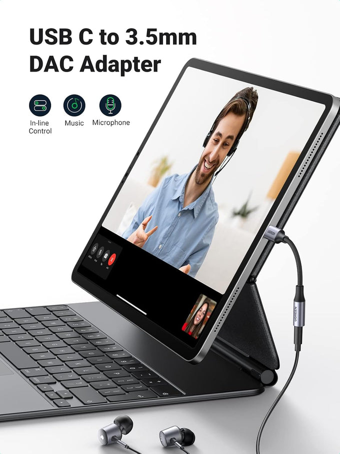 UGREEN USB C to 3.5mm Audio Adapter Type C to Aux 24bit/96kHz, Grey