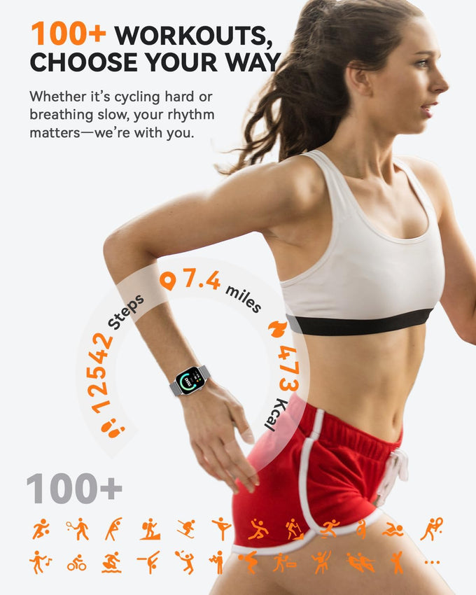 Smart Watches for Women (Calls/Reminders), 1.85" HD Smart Watch for Android Phones & iPhone Compatible, 120+ Sport Modes Fitness Watch, Heart Rate/SpO2/Sleep Tracker, IP68 Waterproof