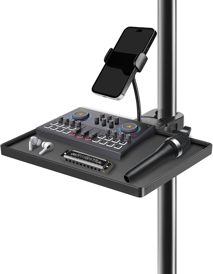 BILIONE Mic Stand Tray 10.6" x 7.8" Large with Crab Clamp for Mixers & Gear