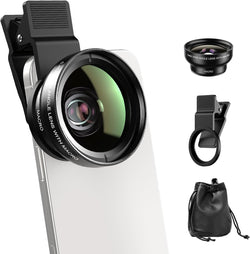 APEXEL 0.45X Wide Angle & 12.5X Macro Lens Kit for Phone, 2-in-1 Clip-On