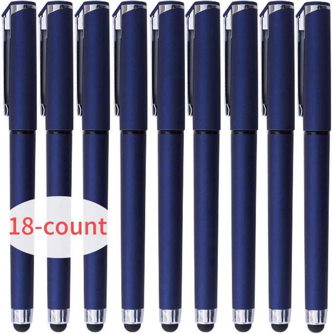 Black Gel Ink Rollerball Pens 0.7mm Gel Pens 2-in-1 Stylus Pens Medium Point Pen for Office, Black Ink (18 Pack-Blue)